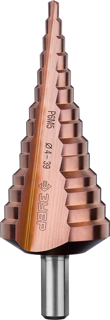 Сверло ступенчатое ЗУБР КОБАЛЬТ, 4-39мм, 14 ступеней, кобальтовое покрытие, &quot;ПРОФЕССИОНАЛ&quot;, 29672-4-39-14_z01 — Официальный партнер ЗУБР в России