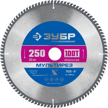 Диск пильный по алюминию ЗУБР Мультирез 250 x 30мм, 100Т, 36907-250-30-100_z01 — Официальный партнер ЗУБР в России
