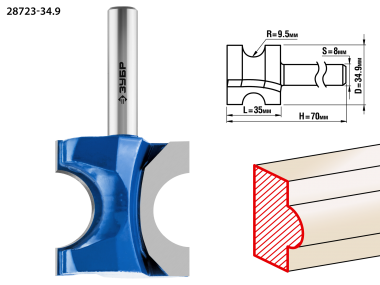Фреза полустержневая, D= 34,9мм, рабочая длина-35мм, радиус-9,5мм, хв.-8 мм, ЗУБР Профессионал — Официальный партнер ЗУБР в России