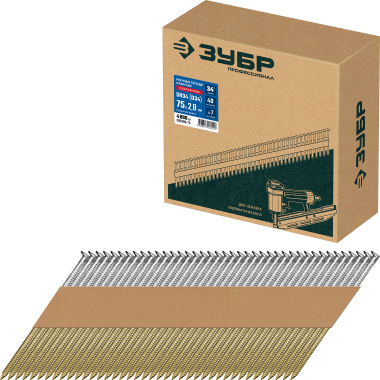 ЗУБР SN34 (D34) 75 х 2.8 мм, реечные гвозди рифленые оцинкованные, 4000 шт (305399-75) &mdash; Официальный партнер ЗУБР в России