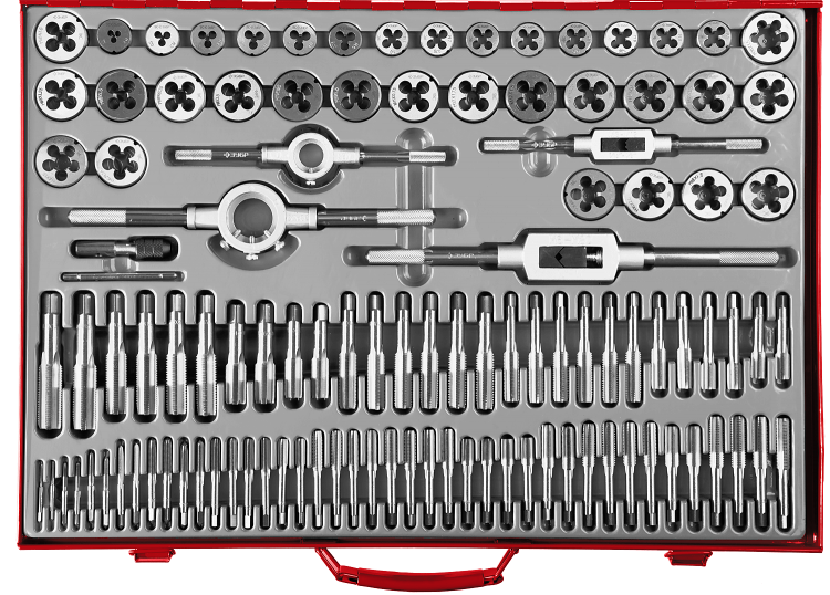 Набор ЗУБР метчиков и плашек, сталь 9ХС, оснастка, 110 предметов