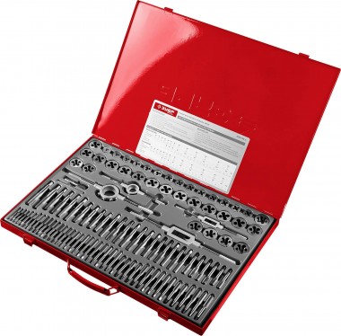 Набор ЗУБР метчиков и плашек, сталь 9ХС, оснастка, 110 предметов, металлический бокс, &quot;МАСТЕР&quot;, 28119-H110_z01 — Официальный партнер ЗУБР в России