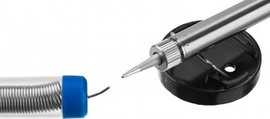 Паяльник ЗУБР &quot;ПРОФЕССИОНАЛ&quot; с двухкомпонентной рукояткой и защитным колпачком в наборе с припоем и подставкой, 40Вт, конус — Официальный партнер ЗУБР в России