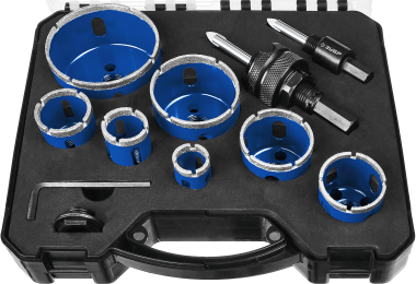Набор алмазных коронок с оснасткой, D=20, 25, 32, 35, 40, 50, 68 мм, 7 предметов, ЗУБР Профессионал 29870-H7_z01 — Официальный партнер ЗУБР в России