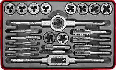 Набор ЗУБР метчиков и плашек М5-М12, сталь 9ХС, оснастка, 24 предмета, в боксе, &quot;МАСТЕР&quot;, 28116-H24_z01 — Официальный партнер ЗУБР в России