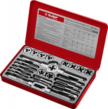 Набор ЗУБР метчиков и плашек М5-М12, сталь 9ХС, оснастка, 24 предмета, в боксе, &quot;МАСТЕР&quot;, 28116-H24_z01 — Официальный партнер ЗУБР в России