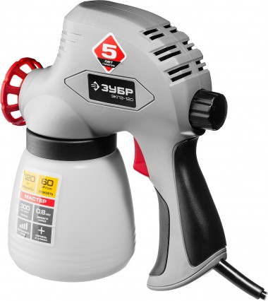 Краскопульт (краскораспылитель) электрический, ЗУБР ЗКПЭ-120, краскоперенос 300 мл/мин, вязкость краски 60 DIN, 0.8л, 120Вт — Официальный партнер ЗУБР в России
