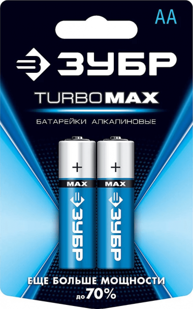 Щелочная батарейка ЗУБР 1.5 В, тип AA, 2 шт., Turbo-MAX 59206-2C_z01 — Официальный партнер ЗУБР в России