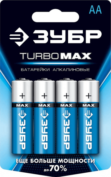 Щелочная батарейка ЗУБР 1.5 В, тип AA, 4 шт., Turbo-MAX 59206-4C_z01 — Официальный партнер ЗУБР в России