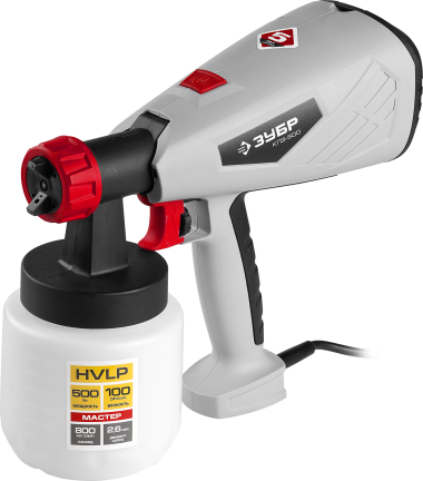 Краскопульт (краскораспылитель) электрич, ЗУБР КПЭ-500, HVLP, 0.8л, краскоперенос 0-800мл/мин,вязкость краски 100 DIN/сек, сопло 2.6мм, 500Вт — Официальный партнер ЗУБР в России