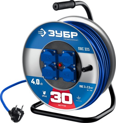 Силовой удлинитель на стальной катушке ПВС 325 ЗУБР 30 м, 4000 Вт, ПВС 3х2.5, 55102-30 — Официальный партнер ЗУБР в России