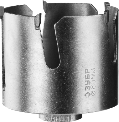 Коронка ЗУБР &quot;ПРОФИ&quot; &quot;ПРОУНИВЕРСАЛ&quot;, твердосплав резцы, бетон, кирпич, керам, цв мет, гипсокарт, пласт, дерево, d=80мм — Официальный партнер ЗУБР в России