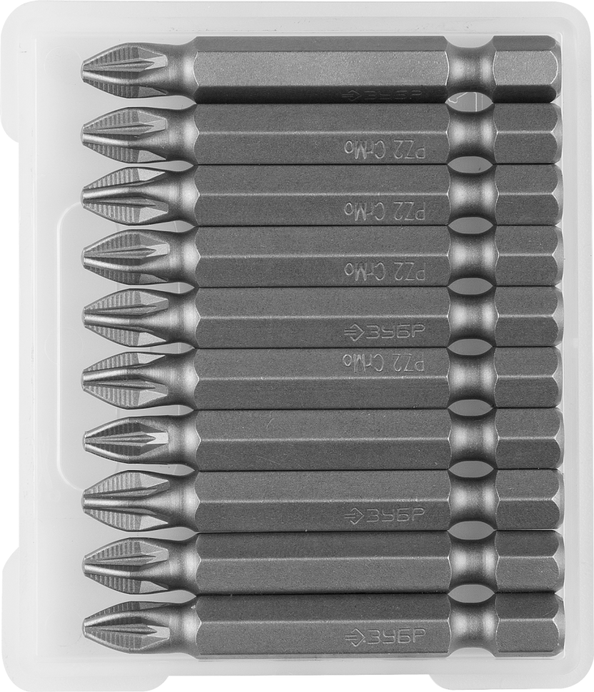 Биты ЗУБР "МАСТЕР" кованые, хромомолибденовая сталь, тип хвостовика E 1/4", PZ2, 50мм, 10шт фото 1 — Официальный партнер ЗУБР в России