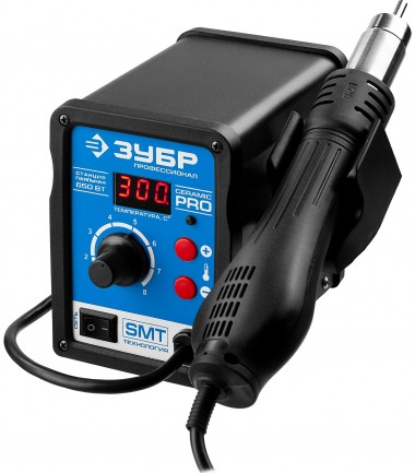 Паяльная станция термовоздушная ЗУБР &quot;ПРОФЕССИОНАЛ&quot;, цифровая, 100-500°C, шаг 1°C, 120л/мин, 650Вт, 3 насадки — Официальный партнер ЗУБР в России