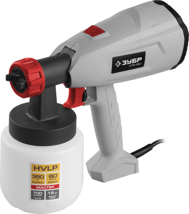 Краскопульт (краскораспылитель) электрич, ЗУБР КПЭ-350, HVLP, 0.8л, краскоперенос 0-700мл/мин, вязкость краски 60 DIN/сек, сопло 1.8мм, 350Вт — Официальный партнер ЗУБР в России