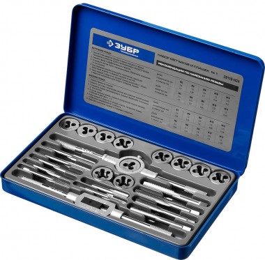 Набор метчиков и плашек ЗУБР &quot;ПРОФЕССИОНАЛ&quot;, сталь Р6М5, 24 предмета — Официальный партнер ЗУБР в России