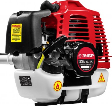 Триммер бензиновый (бензокоса), ЗУБР КРБ-1300, 43 см3(1,7л.с./1,3кВт), 9000об/мин, катушка/нож, шир. скашивания 47/25,5см, велос.рукоятка — Официальный партнер ЗУБР в России