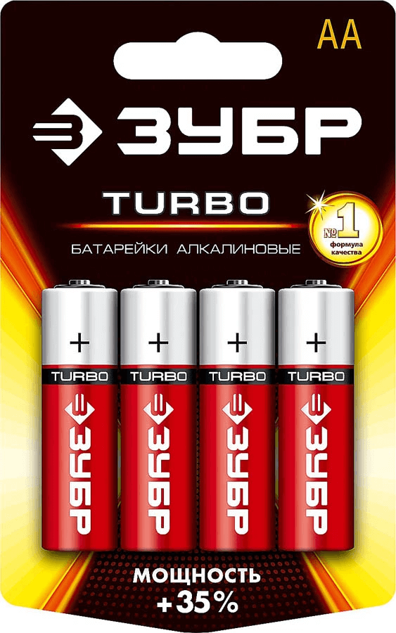 Щелочная батарейка ЗУБР 1.5 В, тип AA, 4 шт., Turbo 59213-4C_z01 фото 1 — Официальный партнер ЗУБР в России