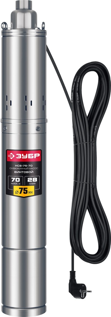 ЗУБР 370 Вт, 70 м напор, скважинный насос винтовой, корпус из нержавеющей стали (НСВ-75-70) — Официальный партнер ЗУБР в России
