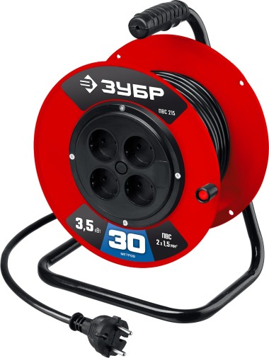 Силовой удлинитель на катушке ПВС 215 ЗУБР 30 м, 3500 Вт, ПВС 2х1.5, 55103-30 — Официальный партнер ЗУБР в России