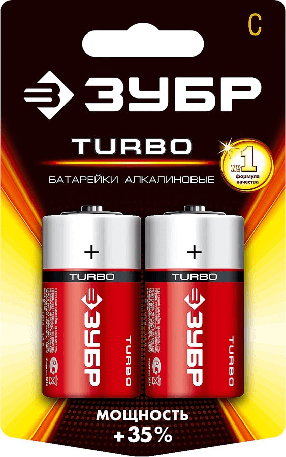 Щелочная батарейка ЗУБР 1.5 В, тип C, 2 шт., Turbo 59215-2C_z01 фото 1 — Официальный партнер ЗУБР в России
