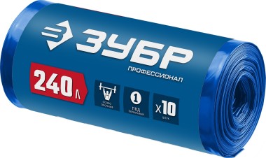 Строительные мусорные мешки ЗУБР, 240 л, синий, 10 шт., особопрочные, Профессионал — Официальный партнер ЗУБР в России