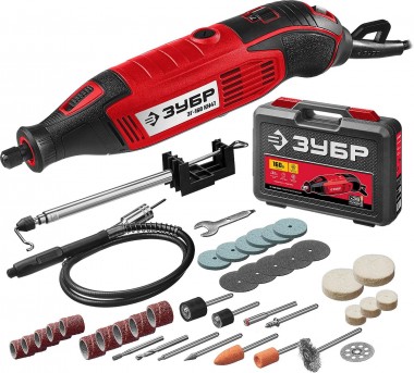 Гравер ЗУБР электрический с набором насадок, цанг, державок, вал, штатив в кейсе, 41предмет ЗГ-160 КН41 — Официальный партнер ЗУБР в России