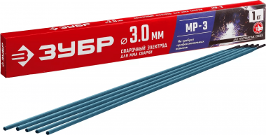 ЗУБР Ø 3.0 мм, 1 кг, для ММА сварки, электрод сварочный с рутиловым покрытием МР-3 40011-3.0 Мастер — Официальный партнер ЗУБР в России