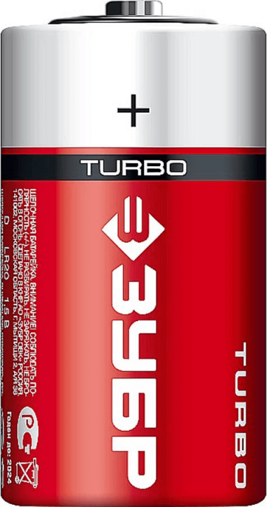 Щелочная батарейка ЗУБР 1.5 В, тип D, 2 шт., Turbo 59217-2C_z01 — Официальный партнер ЗУБР в России