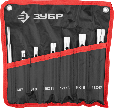 Набор ЗУБР &quot;МАСТЕР&quot;: Ключи торцовые, трубчатые двухсторонние, 6-17мм, с воротком, 7шт — Официальный партнер ЗУБР в России