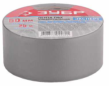 Клейкая лента &quot;РЕФИЛ&quot;, ЗУБР Профессионал 12075-50-25, универсальная, рифленая, водоотталкивающая, устойчивая к УФ. 50 мм х 25 м, серебристая — Официальный партнер ЗУБР в России